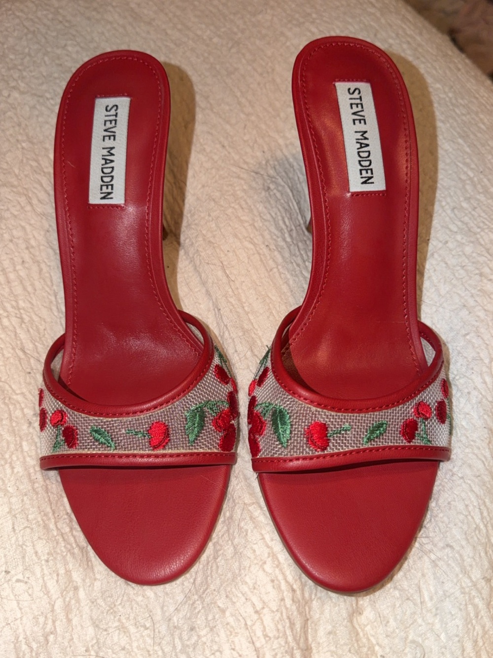 Steve Madden Red Embroidered Cherry Slide Mules